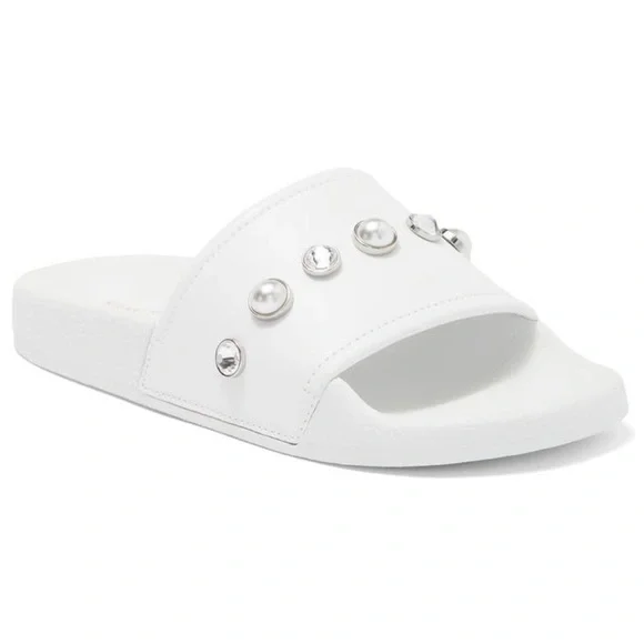 STUART WEITZMAN Sandals Pearlshine Pool, Slide Leather Pearl Crystal  Embellished